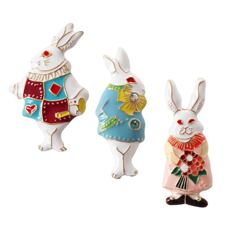 Metal Enamel Mr Miss Rabbit Alice In Wonderland Brooches Badges For Women Girls Gifts Backpack Clothing