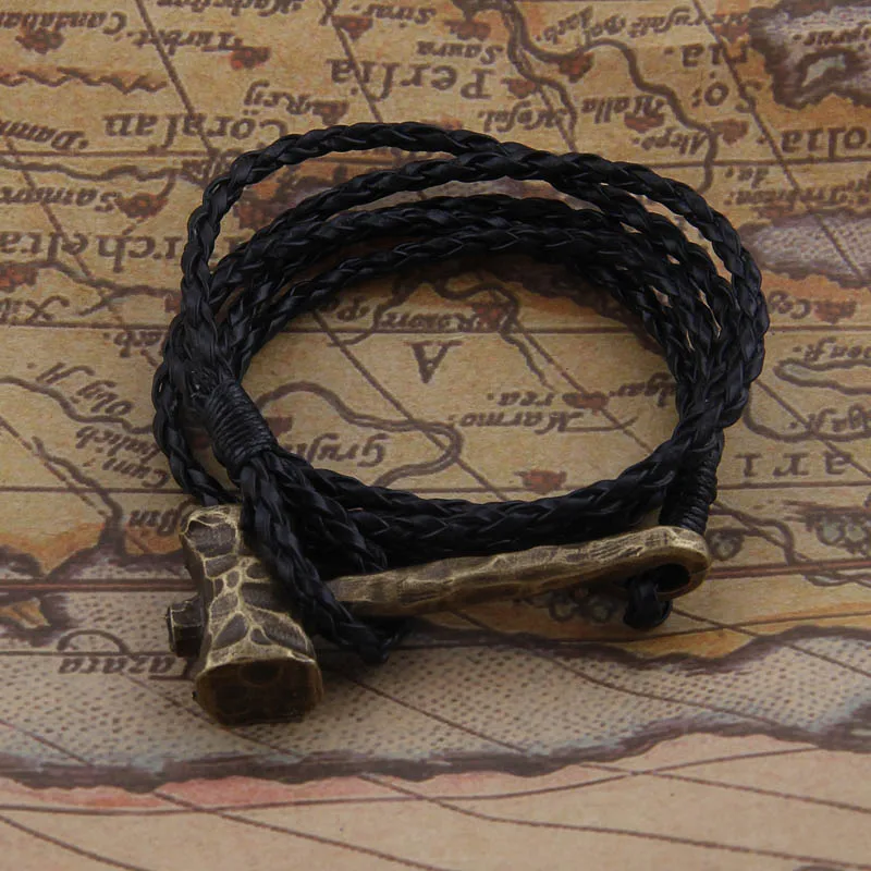 1pc Men\'s Handmade hammer leather Viking bracelet