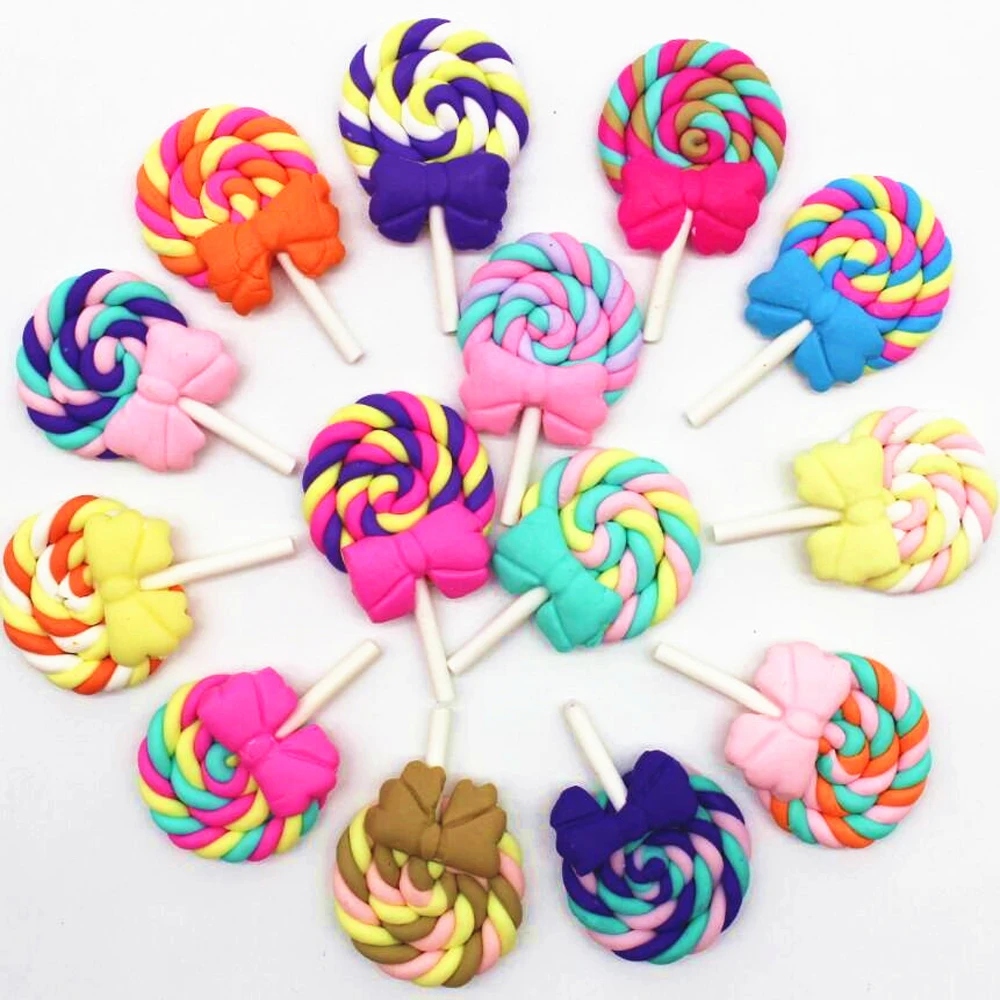 10pcs package 28*42 soft clay colorful handmade caramel lollipop accessory mix