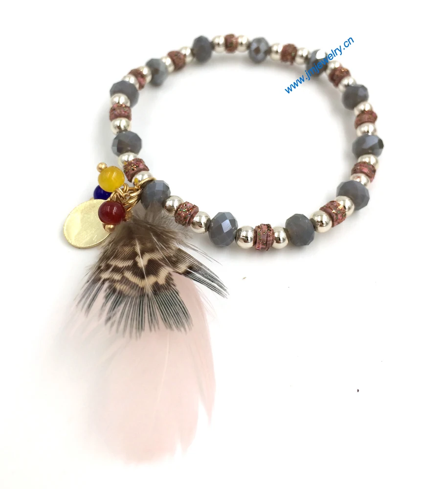 2015 New European Boho Jewelry Suppliers handcrafted bracelet stone beaded bracelet leather pendant bracelet for women girl