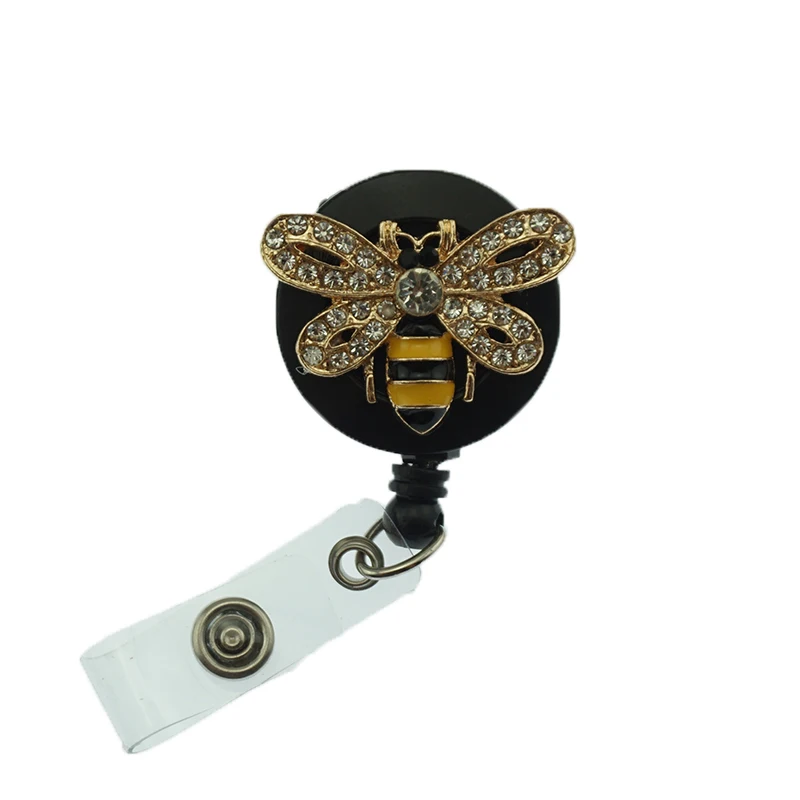 

50pcs/lot Rhinestone Bumble Bee Retractable Badge Reel/ ID Badge Holder