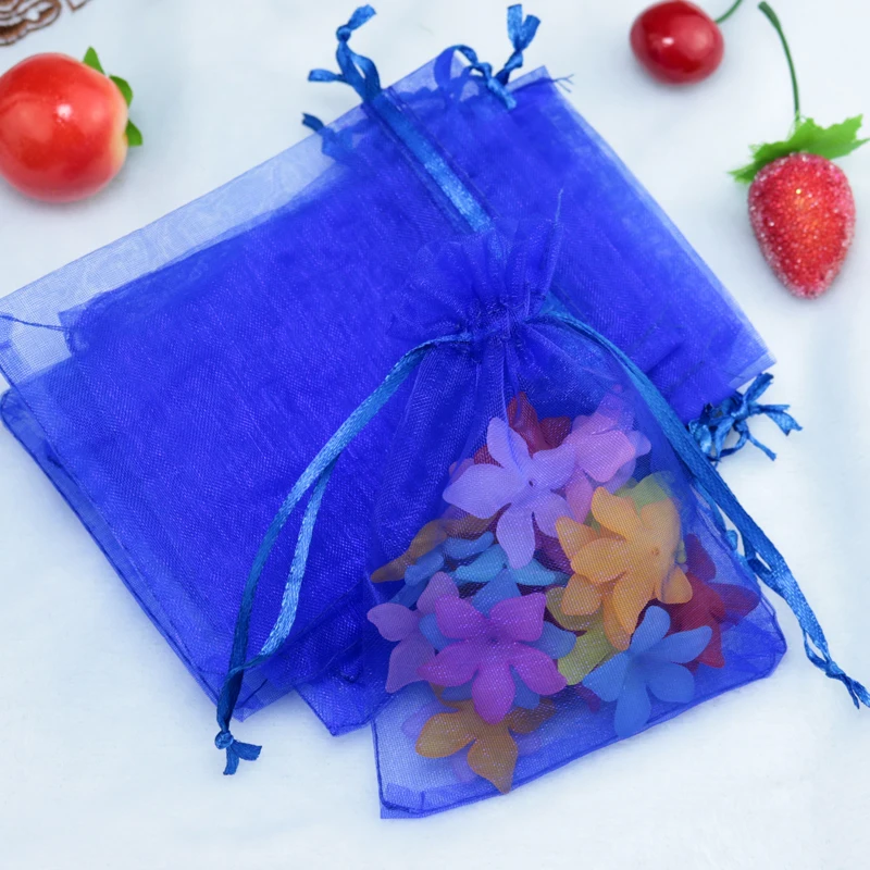 

New Arrive 100pcs/lot Classic 5x7cm Royal Blue Gift Packing Candy Small Organza Bags Custom Jewelry Christmas Gift Bags