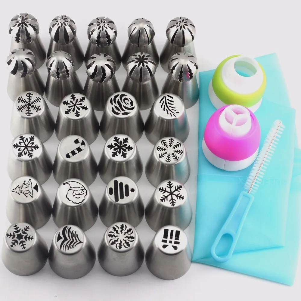 Mujiang 30 Pcs Stainless Steel Russian Sphere Ball Icing Piping Nozzles Christmas Style Pastry Tips Cake Decorating Tip Sets