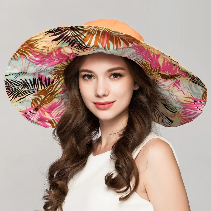 

Summer Hat Female Fashion Sunscreen Sun Cap Foldable Sun Hat Wide Brim Seaside Beach Cap All-match Both Side Travel Hat B-7598