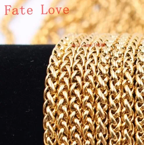 

Fate Love in bulk 3 meter wholesale Gold 3mm wheat braid chain Stainless Steel women Jewelry Finding Chain Marking DIY Necklace