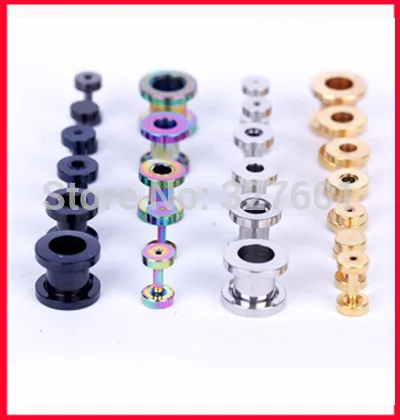 

Wholesales 128pcs Mix 2-10MM Mix 4 Color Body Piercing Jewelry Anodized Ear Plug Steel Flesh Tunnel