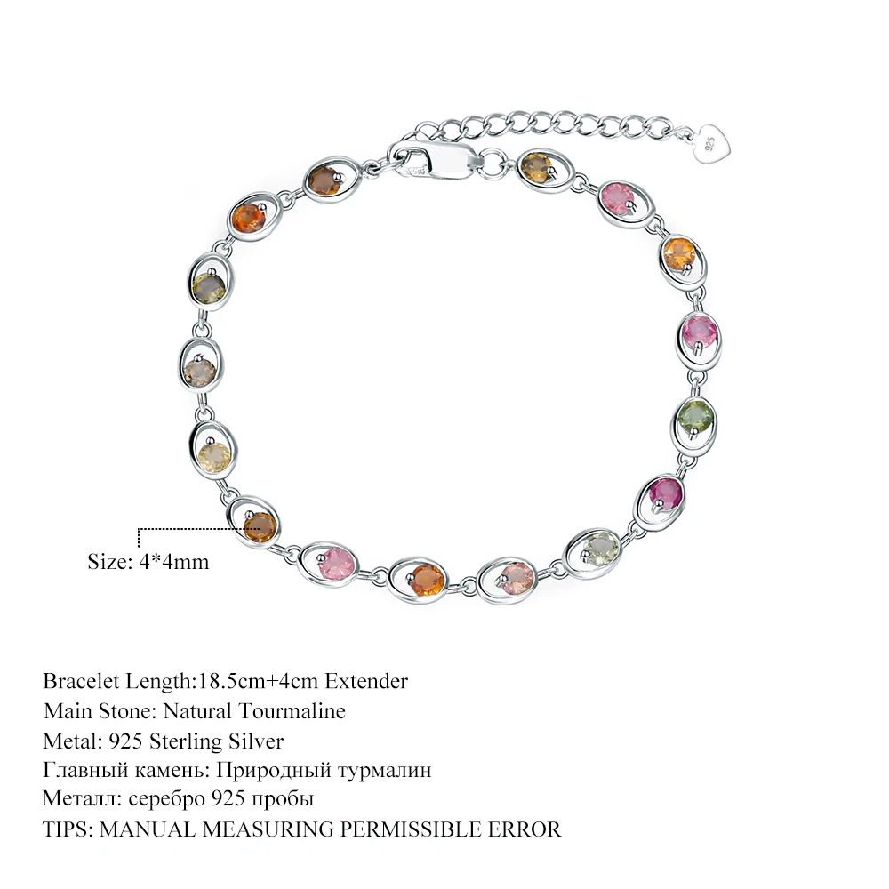 Gem's Ballet 925 Sterling Silver Gemstone Link Bracelet 4.38Ct Natural Tourmaline Bracelets & Bangles For Women Fine Jewelry