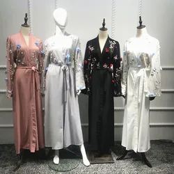 Abaya Dubai Kaftan Arab Islam 3D flowers embrodery Muslim Kimono Cardigan Hijab Dress Turkish Elbise Mubarak Islamic Clothing