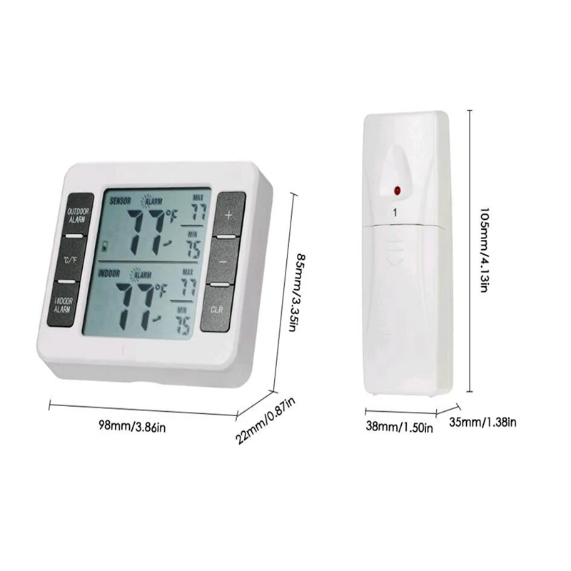 Home Wireless Thermometer C/F Max Min In/Outdoor Digital Refrigerators Freezers Wine Cellars LCD Temperature Monitor Two Sensors