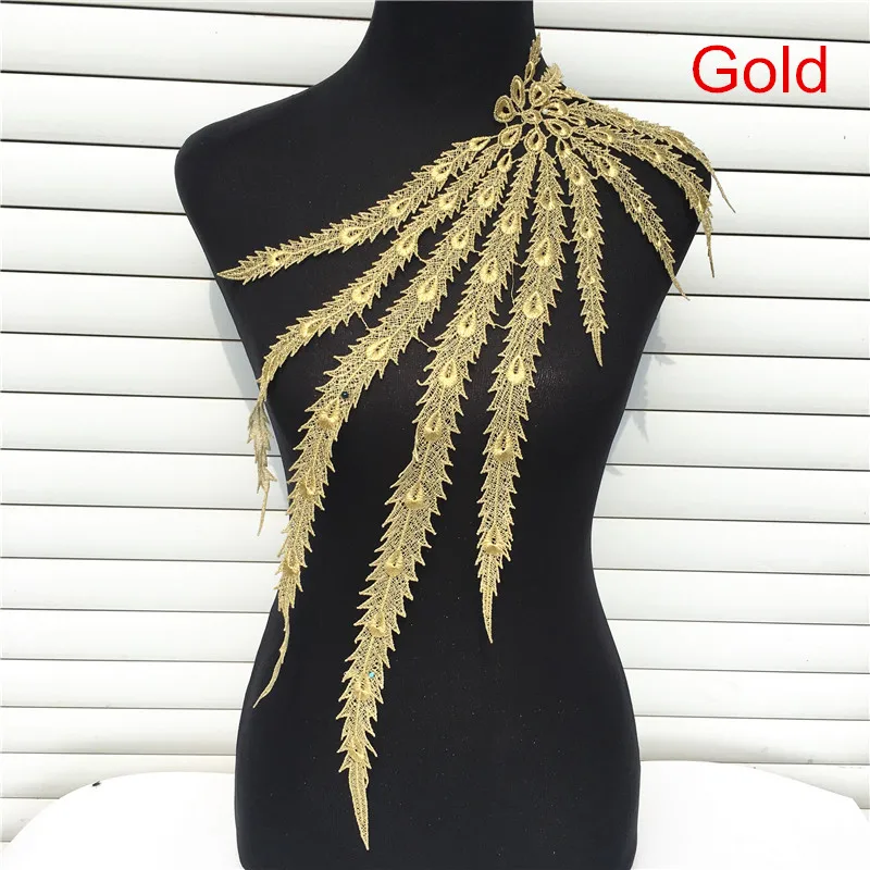 1pc 57*22cm Embroidered Venise Lace Fabrics For Sewing Neckline Collar Applique Phoenix/peacock Feather Diy Dress Accessories