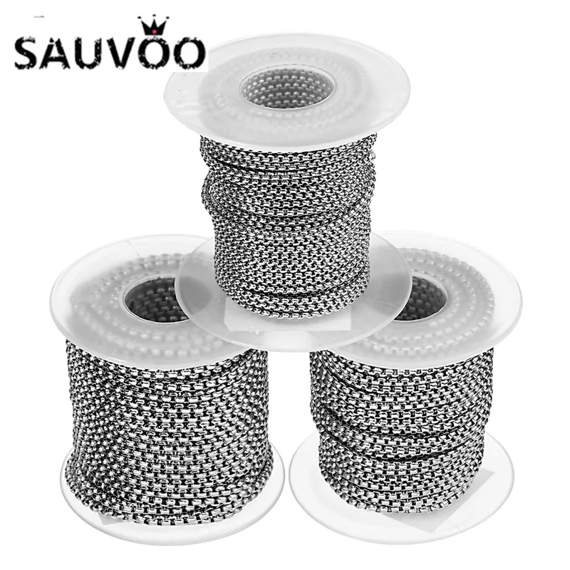 SAUVOO 10 Yard/lot Stainless Steel Square Rolo Chain Silver Tone 2mm 2.5mm 3mm Width Bulk Necklace Chain for DIY Jewelry Make