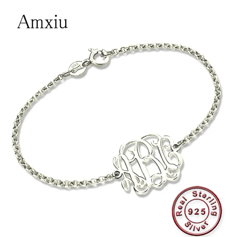 Amxiu Personalized 925 Sterling Silver Bracelets Customize 1-3 Letter Initials Monogram Bracelet For Women Men Hand Accessories