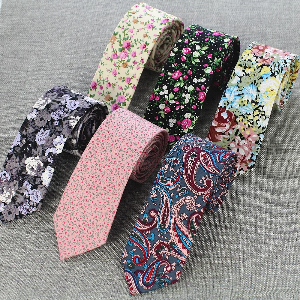 

RBOCOTT 6cm Cotton Ties Floral Ties Mens Fashion Necktie Casual Suit Wedding Skinny Neck Tie Party Slim Tie Gravatas