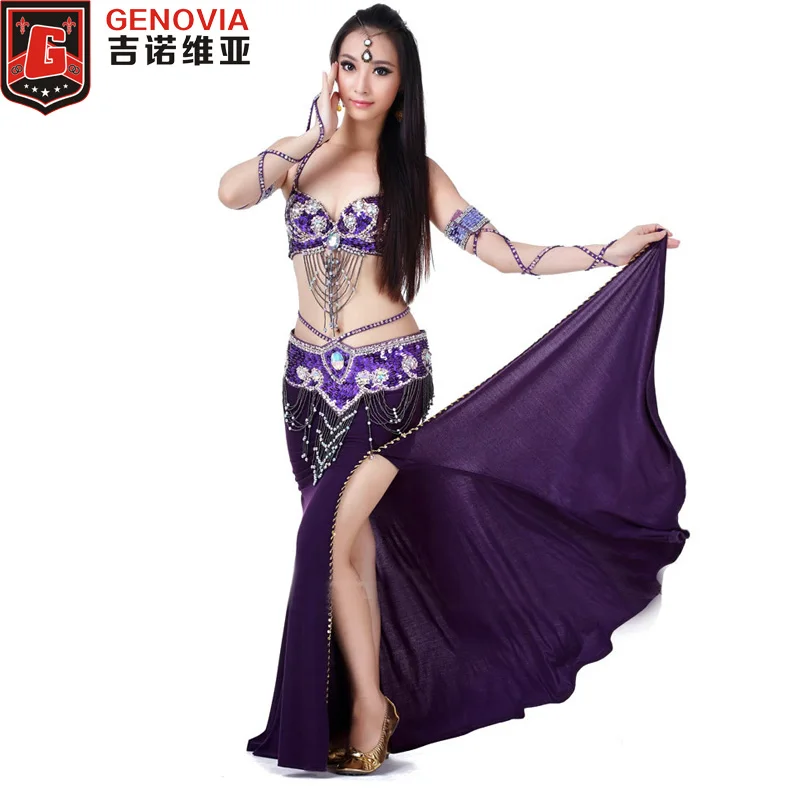 

Performance Belly Dance Costume Set 3 Piece Suit Belly Dance Bead Bra & Belt & Skirt Female Oriental Dance Clothes