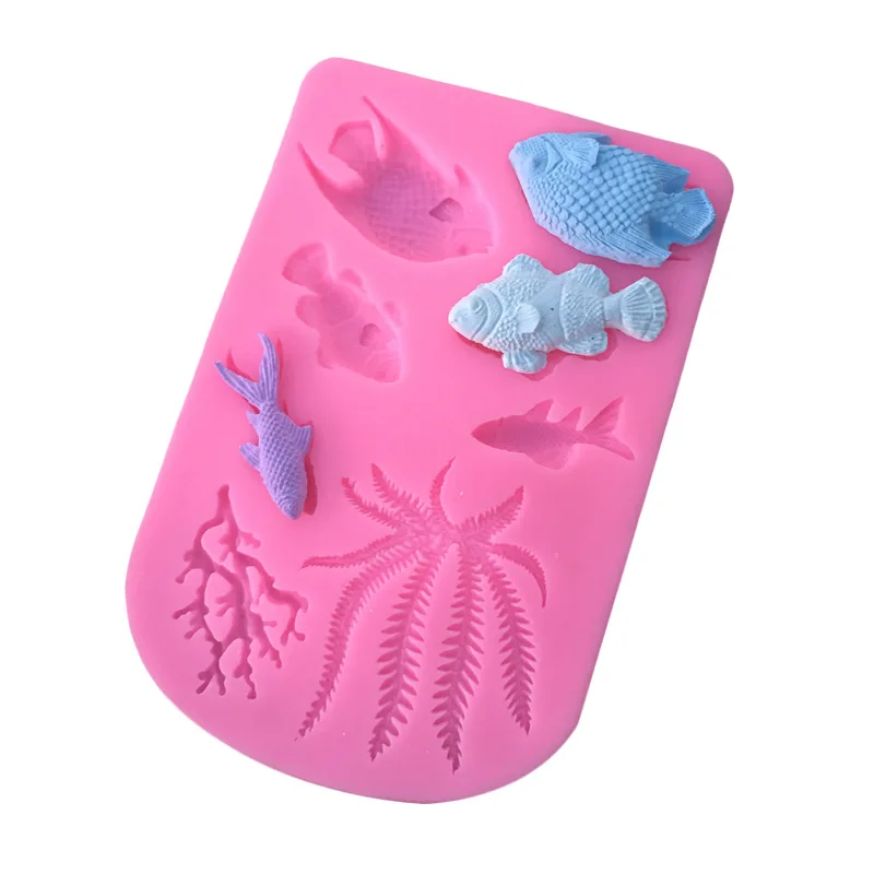 1pcs Fish Seaweed Silicone Mold DIY Cake Border Fondant Cake Decorating Tools Sea Coral Cupcake Chocolate Moulds K176