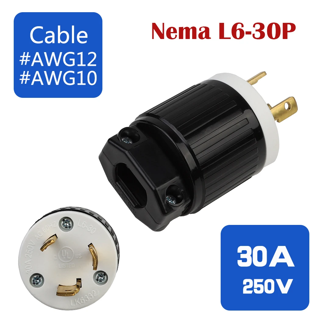 NEMA L6-30P American standard 3pin male self-wiring plug,NEMA L6-30P US Standard Industrial Level Plugs,30A 250V