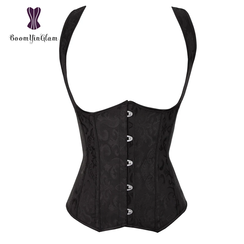 Plus Size Personality Straps Steel boned Women Vest Slimming Waist Cincher Shaper Brocade Body Shapewear Corset 824#