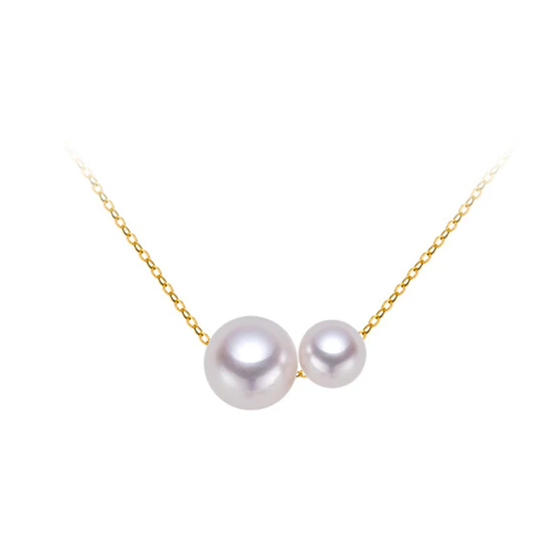 

Sinya Classical 18k Gold Necklace with 2pcs Natural Round Pearls for Ladies Women Mom Girls Gift Length 45cm Au750 Fine Jewelry