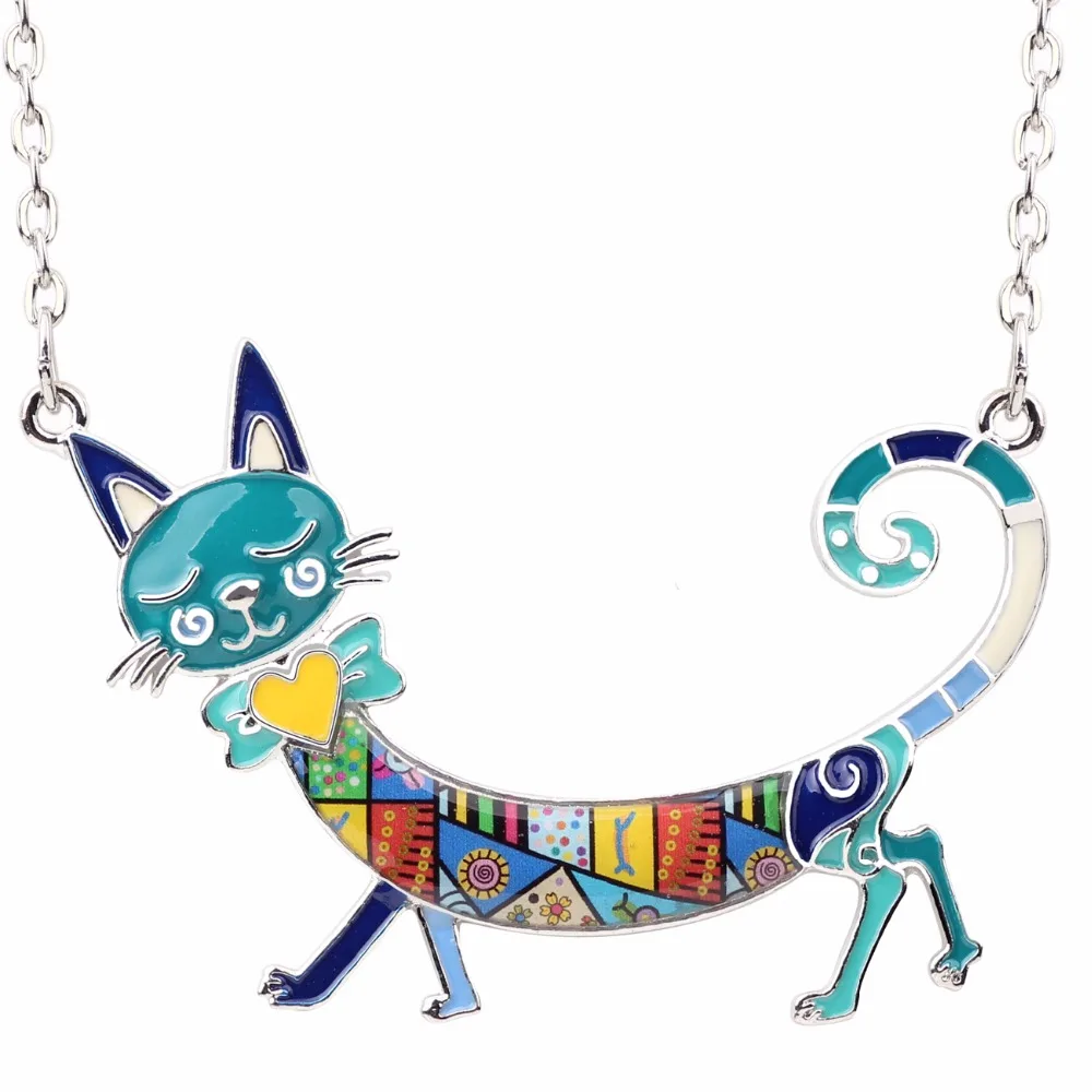 Bonsny Statement Maxi Enamel Kitten Cat Choker Necklace Alloy Pendant Chain Collar Animal Pets  Accessories Jewelry For Women