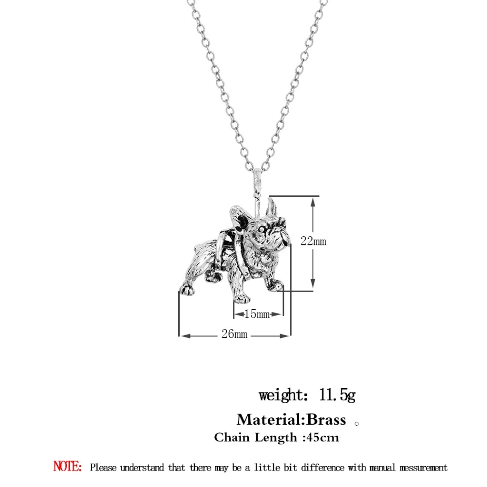 French Bulldog 3D Animal Pendant Necklace Chunky Long Chain Antique Bronze  Plated Sweater Torque For Women Men Jewelry