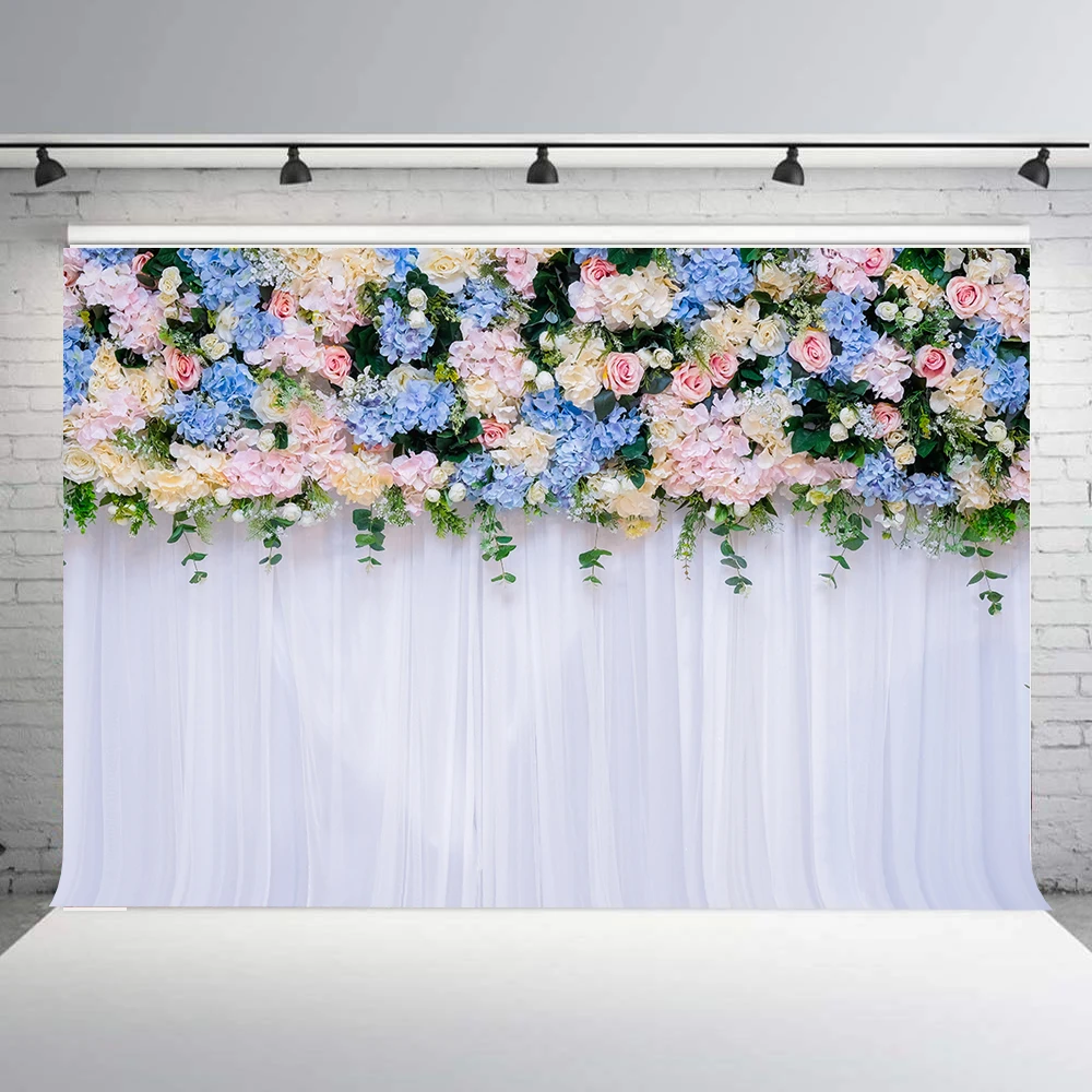 

Wedding backgrounds for photography bridal shower photo booth backdrop rose party decoration vinyl white curatin floral propsB25