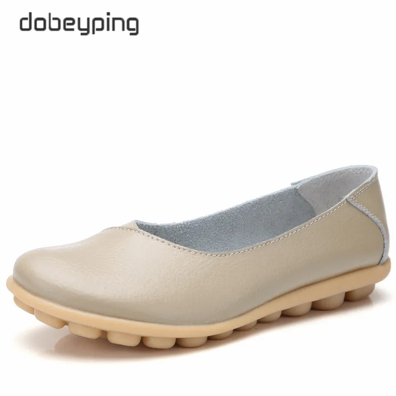 dobeyping New Spring Autumn Shoes Woman Genuine Leather Women Flats Shallow Women\'s Loafers Sewing Female Shoe Big Size 35-44