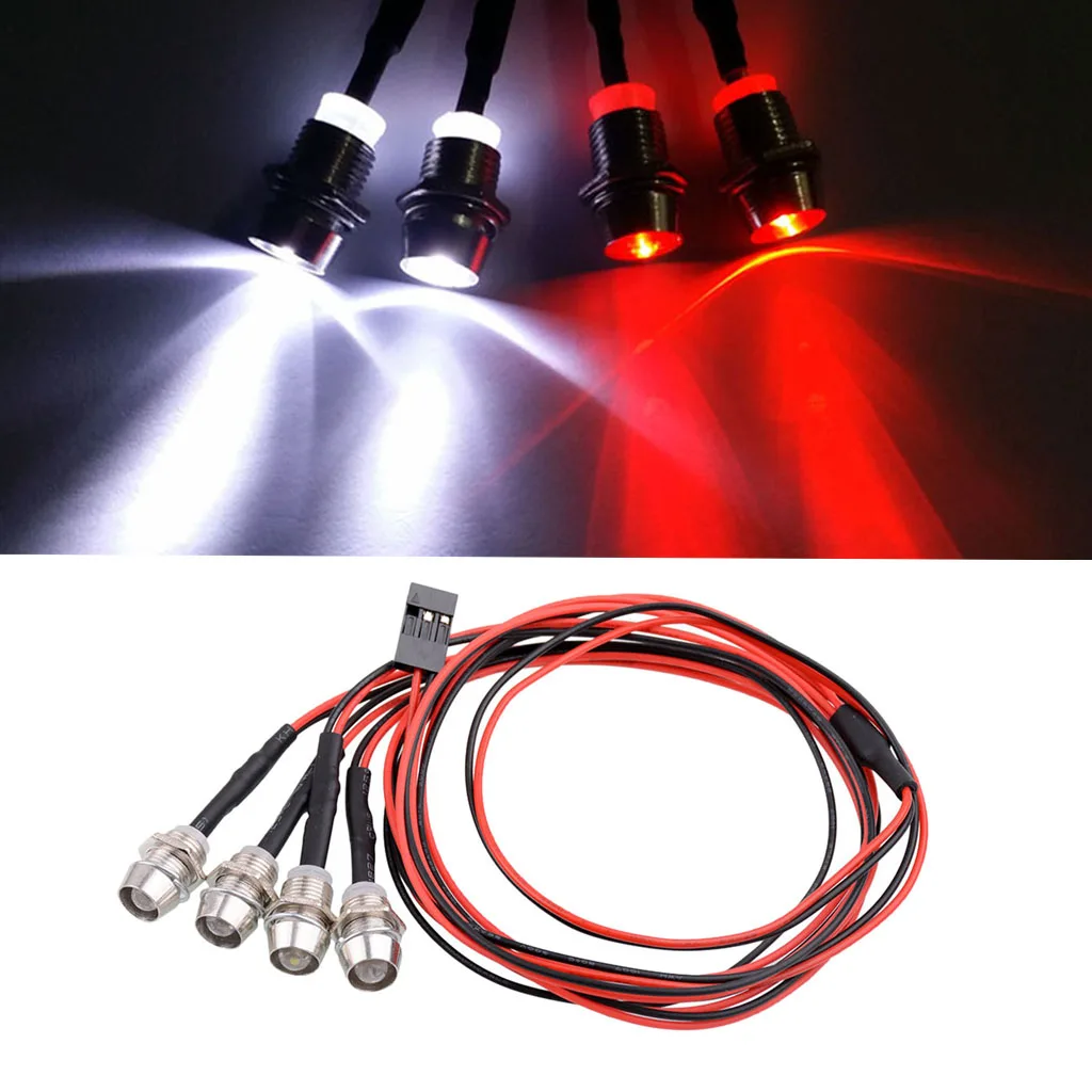 4pcs LED Light Headlight Kit 5mm for 1/5 1/8 1/10 1/12 1/16 Remote Control Vehicle Models