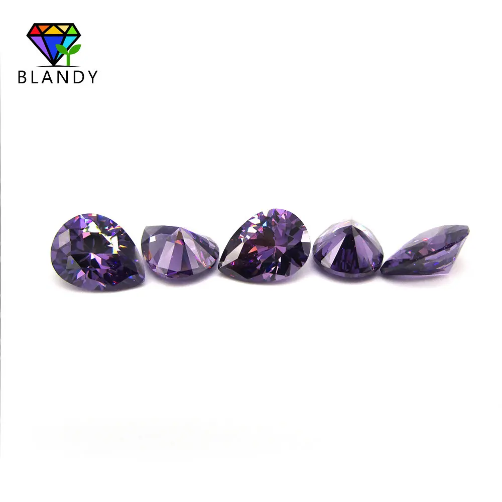 Free Shipping 2x3~13x18mm 5A Pear Cut Amethystine CZ Stone Synthetic Gems Purple Red Cubic Zirconia For DIY Jewellery