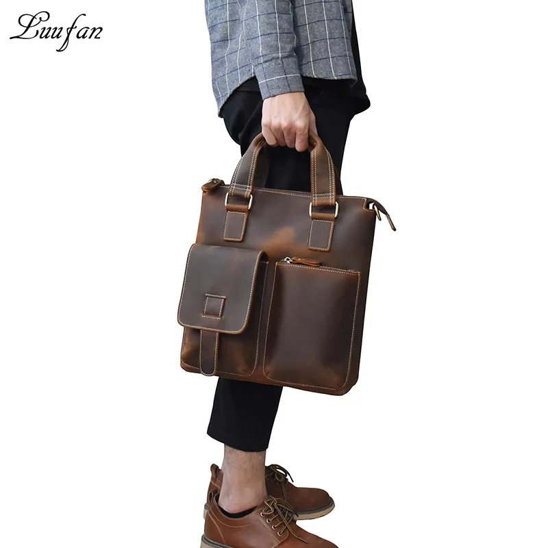 Crazy Horse Leather Shoulder Bag For Man Vintage Genuine Cow Leather Messenger Crossbody Bag Big Capacity Business Work handbag