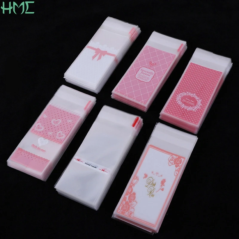 100Pcs Mini Plastic Cookie Packaging 5x10cm Cupcake Wrapper Bags Opp Self Adhesive Bags Gift Candy Bag Clear Lipstick Package