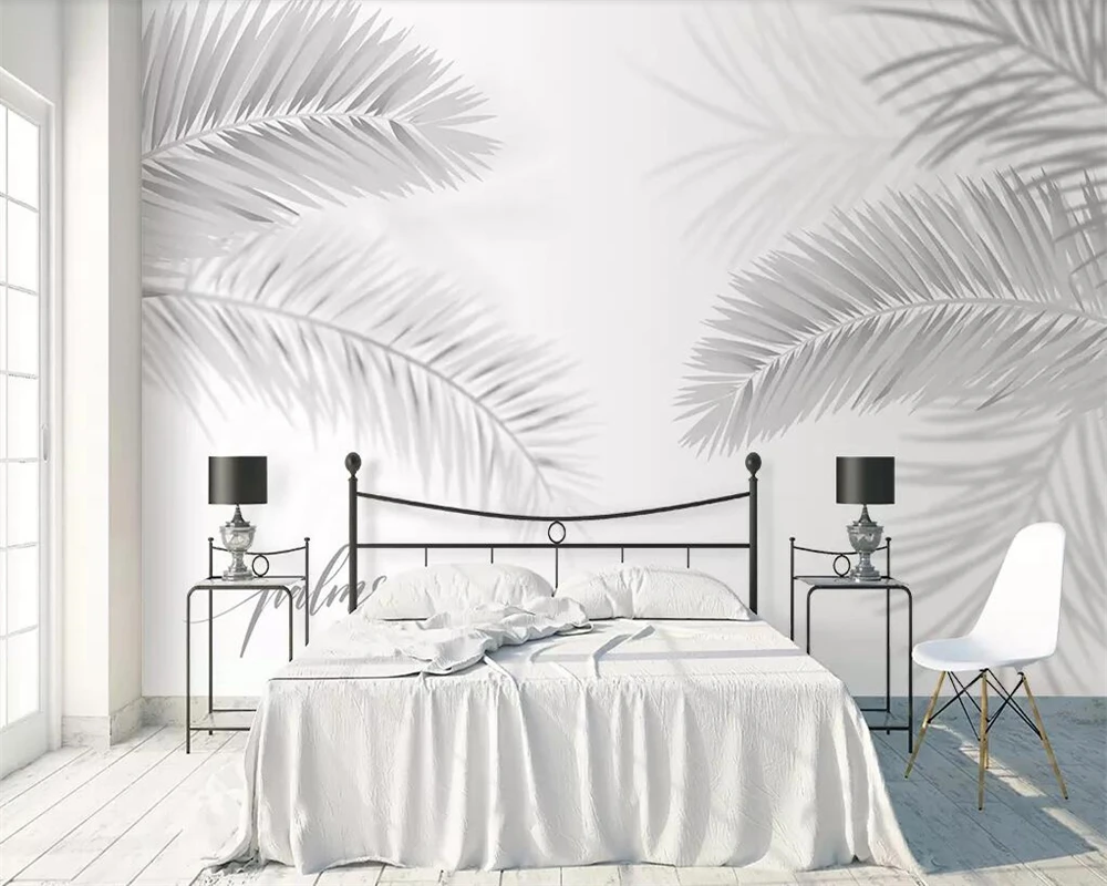 Grey mural wallpaper plant coconut tree palm tree black and white background walls relief self-adhesive material 3d wallpaper