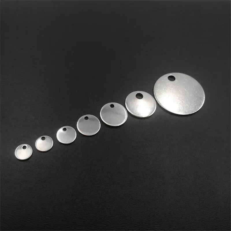 100pcs 6-14mm Stainless Steel Stamping Tags Charms Pendants End Chain PendantRound Tag Charms for Necklace Bracelet Making