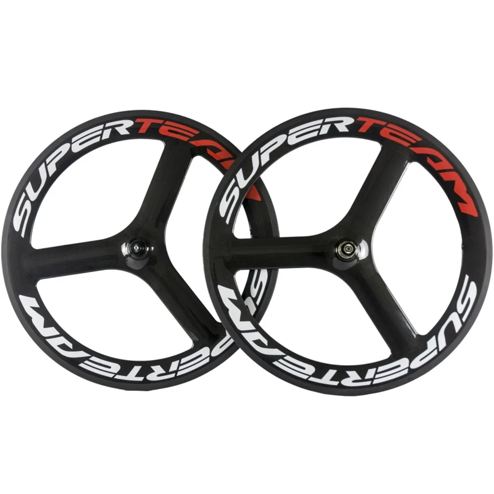 SUPERTEAM 3spoke Wheelset Road Carobn Wheels CLincher 23mm fixed gear track Wheels tri spoke wheelset