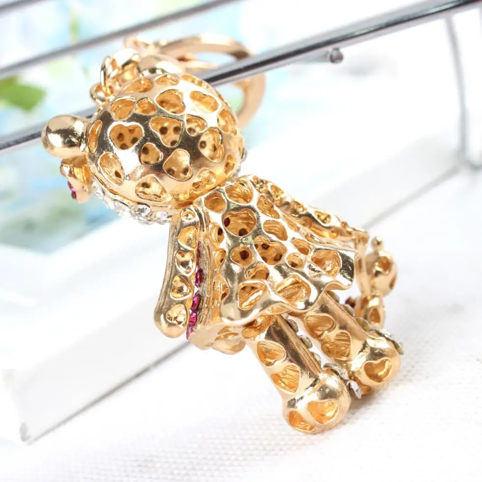 Bear Mother Hold Baby Rhinestone Crystal Charm Pendant Handbag Purse Bag Car Key Chain Birthday Gift