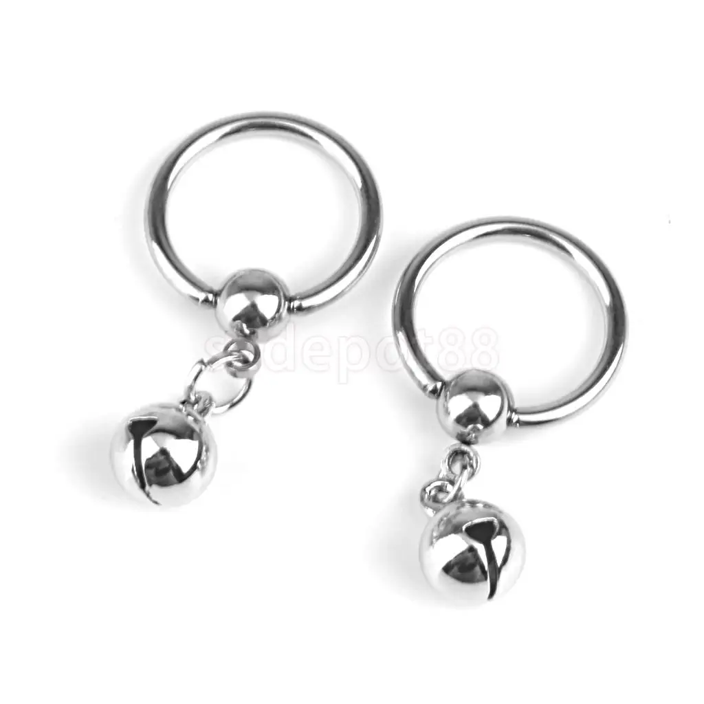 1 Pair 14G Stainless Steel Bell Charm Pendant Nipple Ring Body Piercing