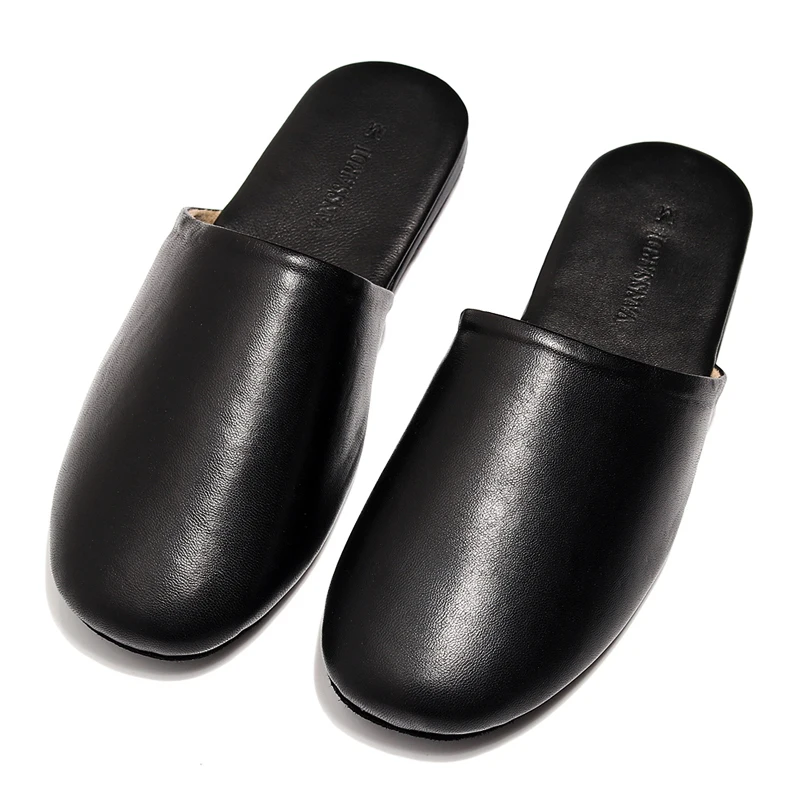 Sheepskin Couple\'s Autumn/Spring Home Slippers Japan Style Genuine Leather Anti-Slip Indoor Slippers for Men and Women