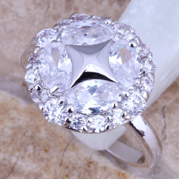 Valuable White CZ Silver Plated Ring Size 7.5 D200A