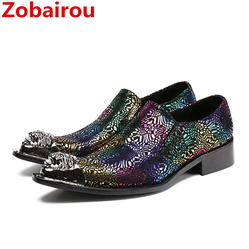 

Zobairou new fashion hidden heel shoes for men glitter mens genuine leather shoe lasts elegant oxford shoes flats plus size