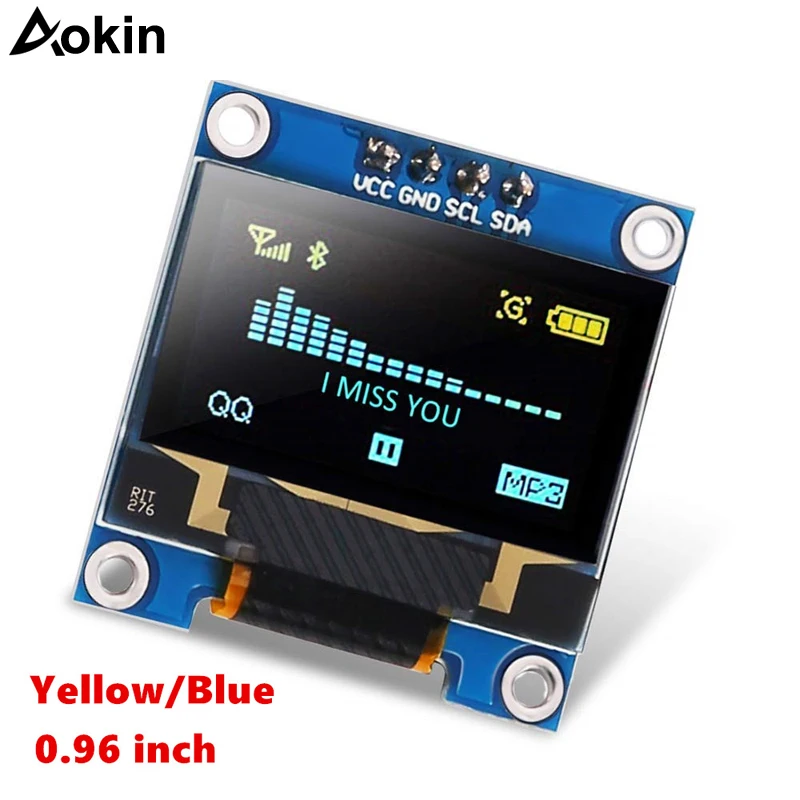 0.96 inch IIC Serial Yellow Blue OLED Display Module 128X64 I2C SSD1306 12864 LCD Screen Board GND VCC SCL SDA 0.96