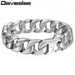 Davieslee 15mm Curb Cuban Link Men's Bracelet 316L Stainless Steel Silver Color Wristband Male Jewelry Dropshipping DHB164A