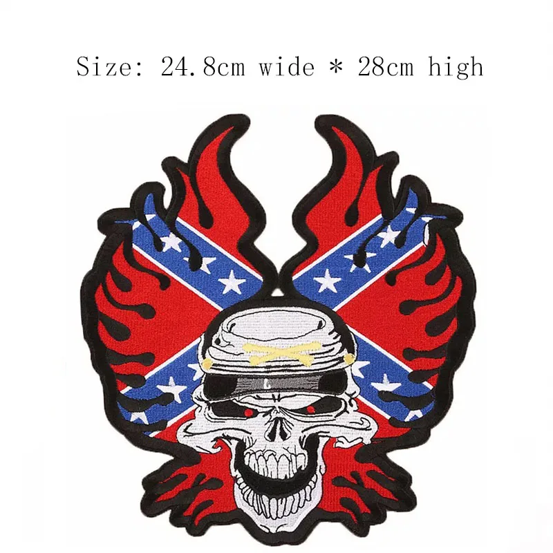 Free shipping American fire skull embroidery patch 28cm high iron on sew on emblemas for DIY Motorcycle clothing full back