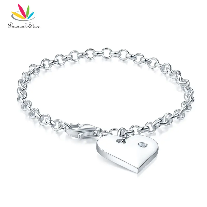 

Peacock Star Kids Girl Gift Children Jewelry Solid 925 Sterling Silver Dangle Heart Bracelet CFB8006