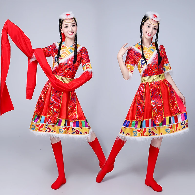 

Новые тибетские танцевальные костюмы с рукавами для женщин, этнический костюм национального языка, одежда для сцены для взрослых, Квадратные танцевальные костюмы