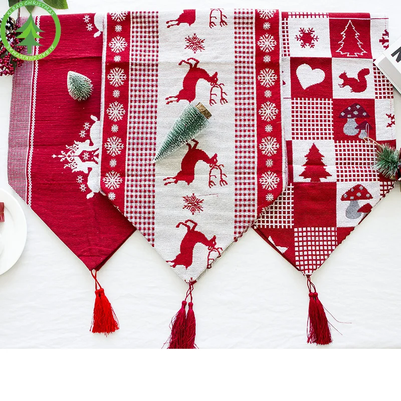 

Table Runner Christmas Decoration Santa Reindeer Print Table Flags Home Linen Table Flag Xmas Banquet Party Supplies Tafelloper