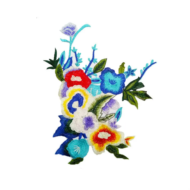 Blue Flowers Large Patch for Woman Clothing Sewing on Embroidery Appliques for Girls Clothes Bags DIY Decoratoin Patches