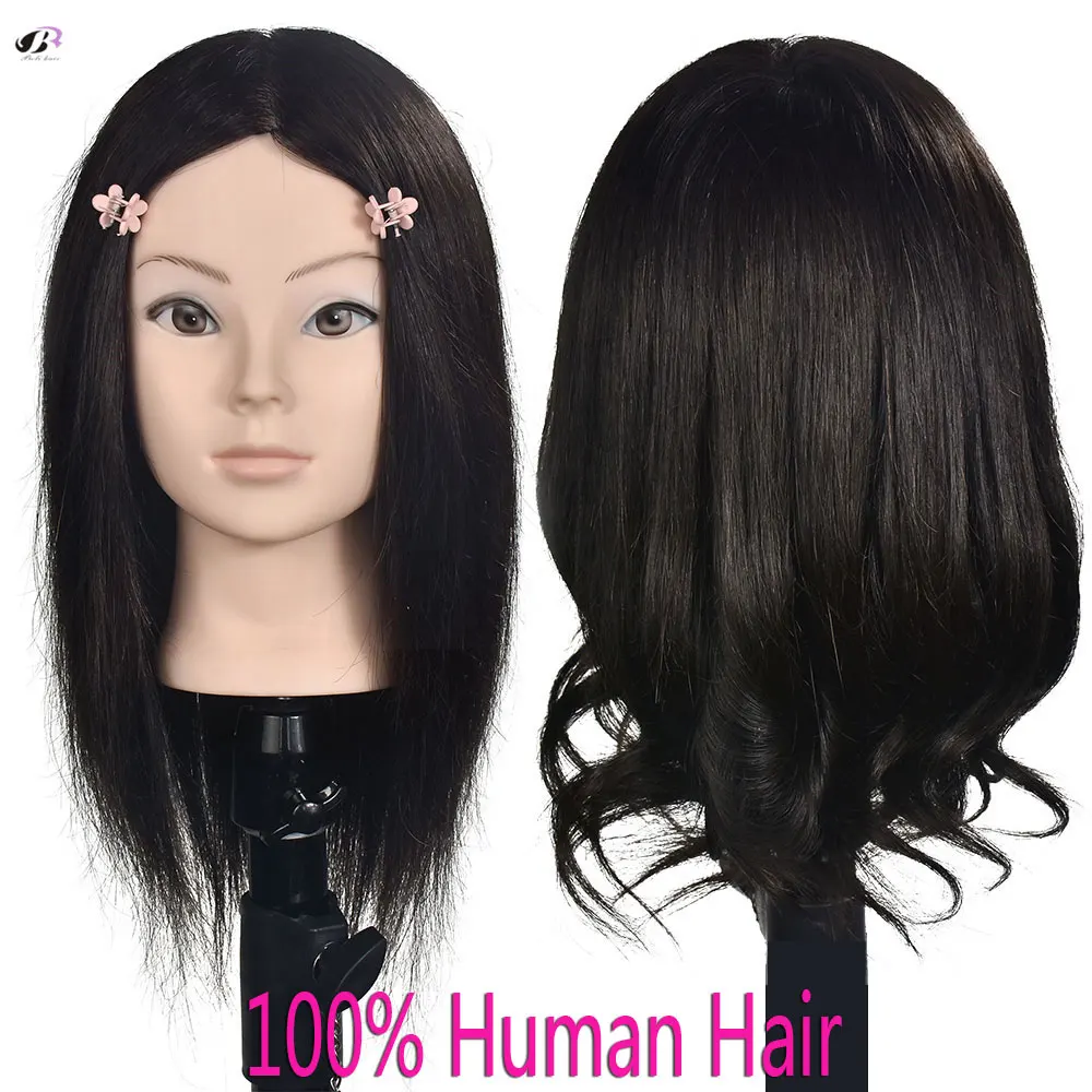 

Cosmetology Hairdressing Female 100% Human Hair Curling Dyeing Hairstyle Training Head Mannequin with Clamp 14"16"18"