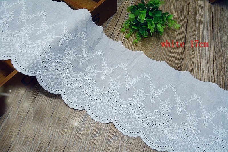 5 yards 17-19cm wide beige/ivory/white  cotton fabric embroidered lace trim tapes ribbon  300385L4K