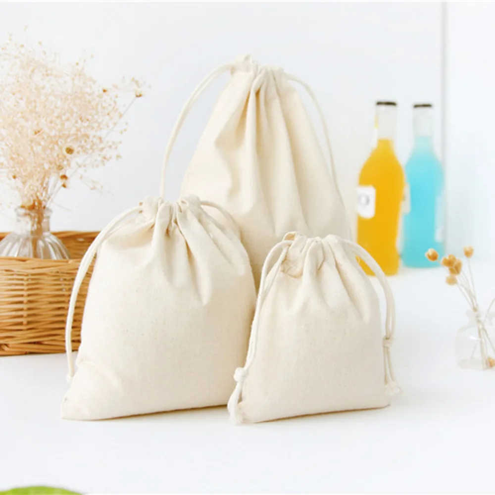 1pcWhite Drawstring Pouches Gift Blank Bags For DIY Cotton Hemp Bags Jewelry Display Packaging Storage 10x12/14x16/19x24/28x26cm