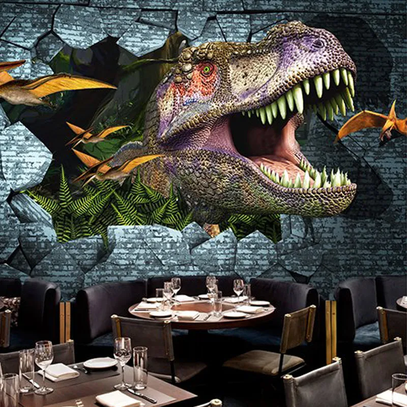 

Papel De Parede 3D Paisagem Retro 3D Embossed Dinosaur Mural Wallpaper Cafe Restaurant Creative Background Decor Wall Covering