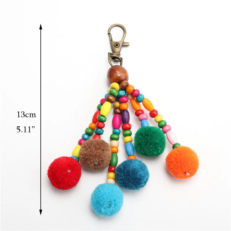 RE Charms bag handmade diy pompom keychain tassel trinket pompon key chain auto key accessories women\'s car keyrings gift D30